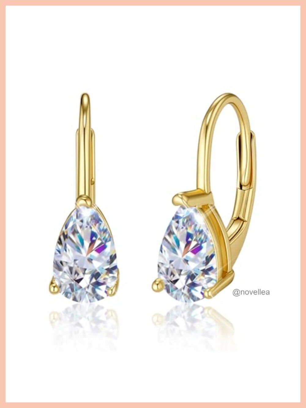 2ct Moissanite Waterdrop Leverback Earrings 14k White Gold Plated